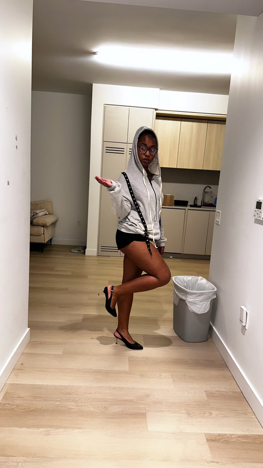 Belt & Reversed Details Zip-up Hooded Sweater