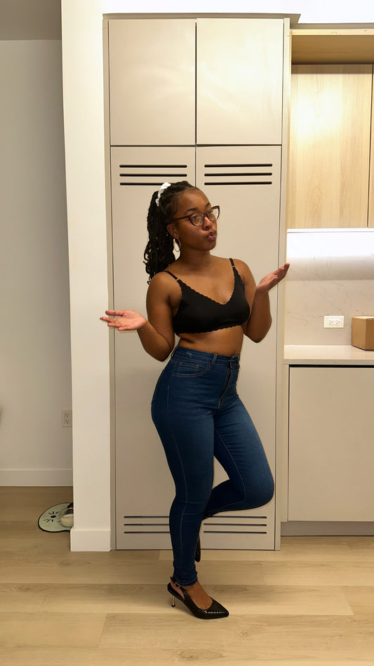 Dark Blue High-waisted With Rips Skinny Denim Jeans