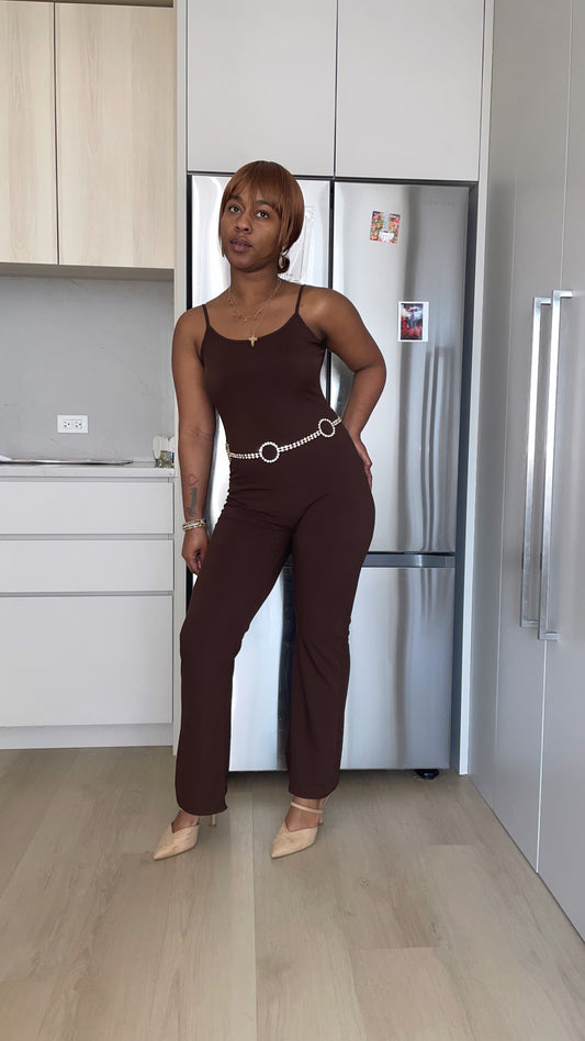 Ribbed sleeveless wide leg jumpsuit