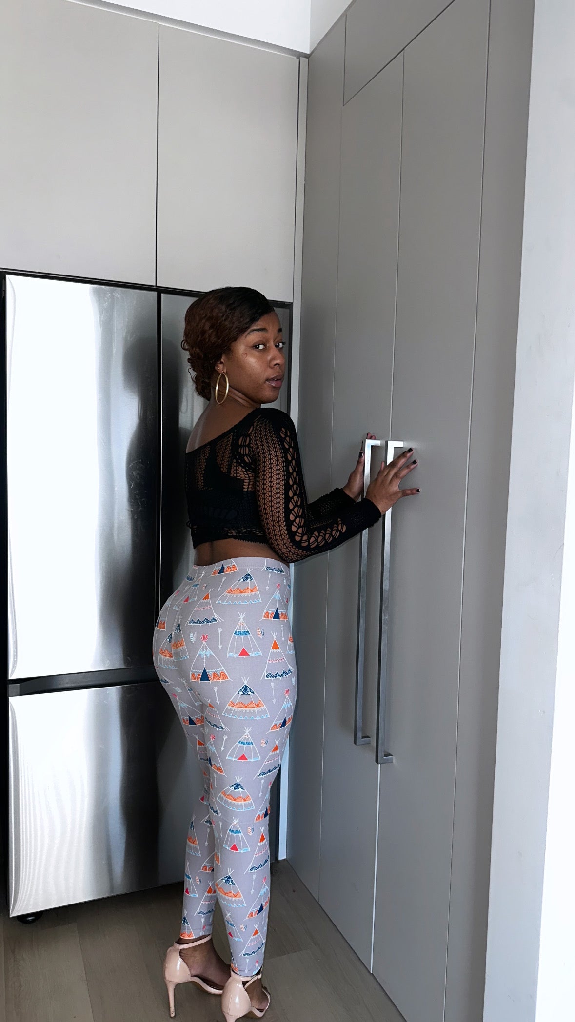 Teepee Print, High Rise, Fitted Leggings, With An Elastic Waistband