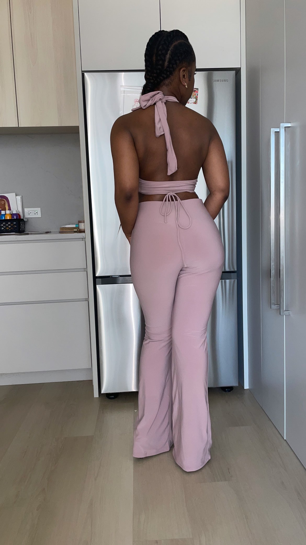 Solid Halter Top And Elastic Leggings Set