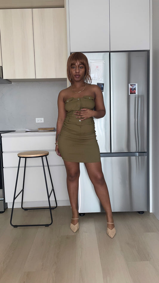 Strapless Button Down Mini Dress