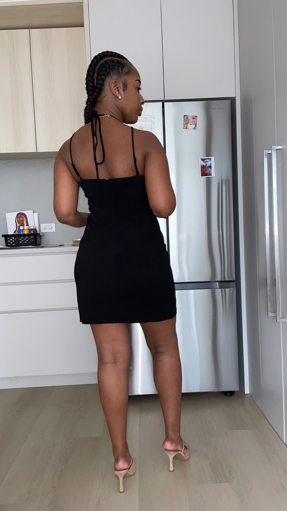 Black Slim Fit Sleeveless V-neck Front Corset Inspired Tie-up Detail Cocktail Mini Dress