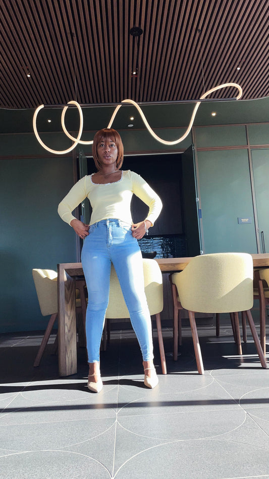 Lace Trim Square Long Sleeve Top