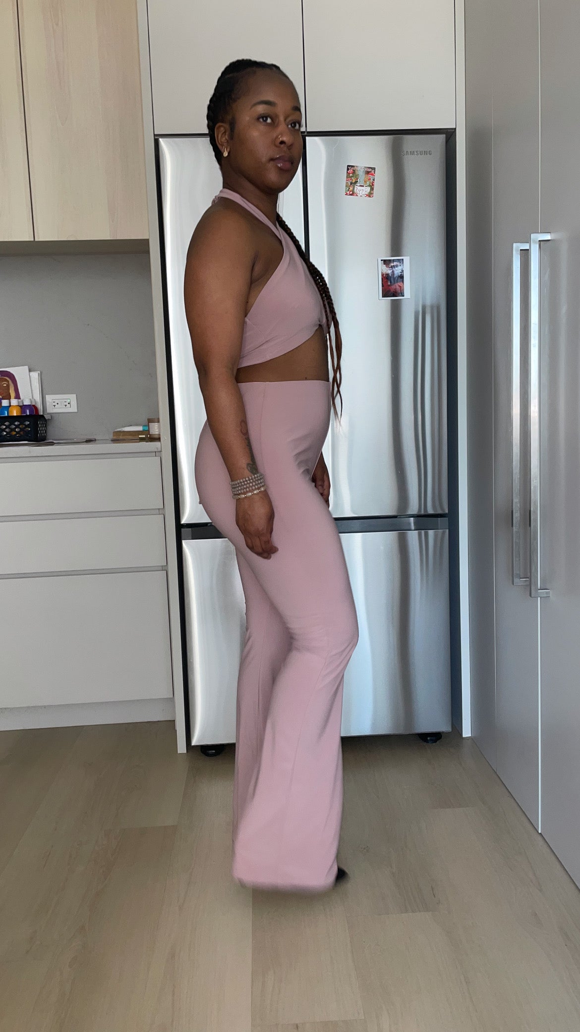 Solid Halter Top And Elastic Leggings Set