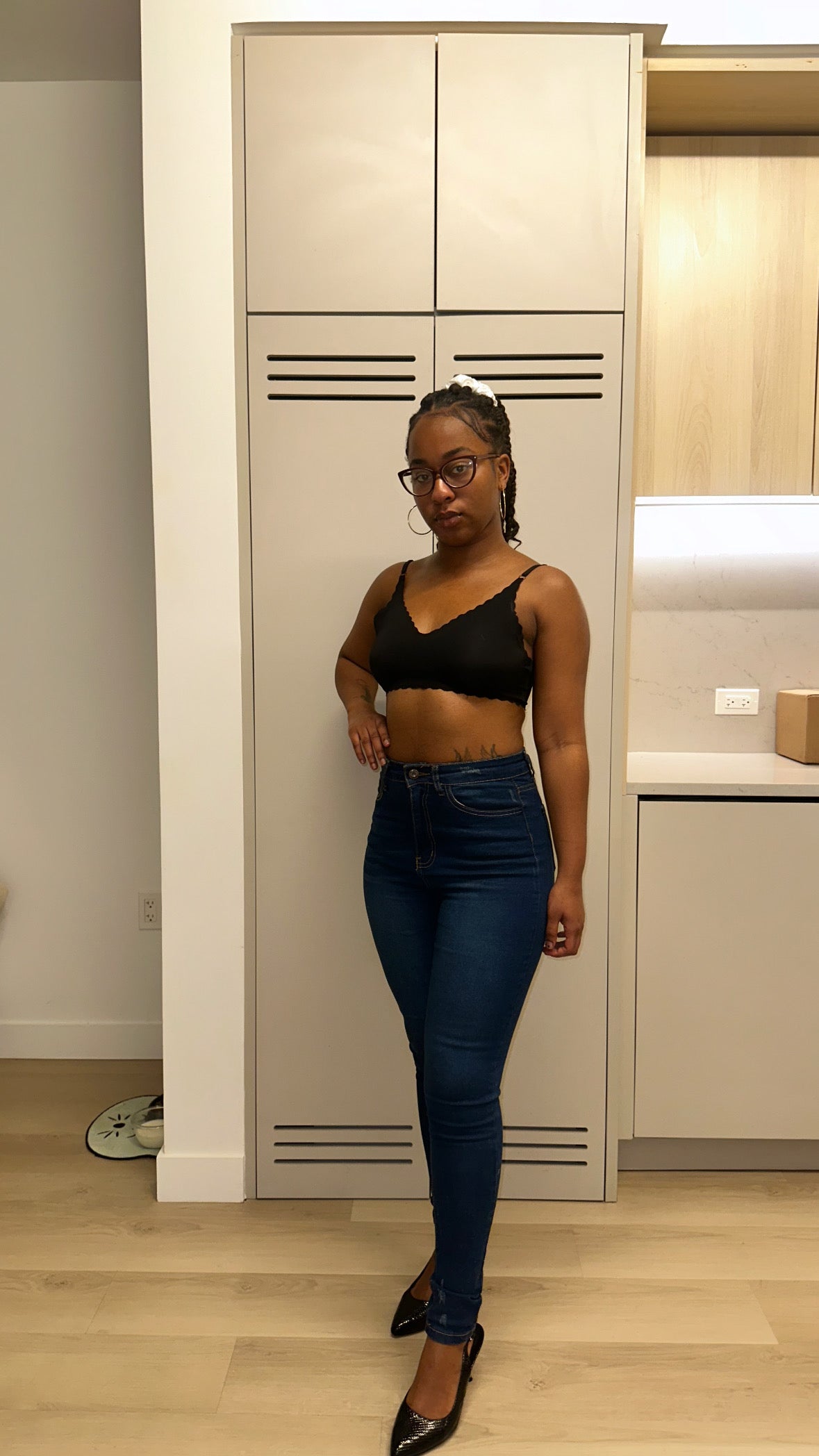 Dark Blue High-waisted With Rips Skinny Denim Jeans