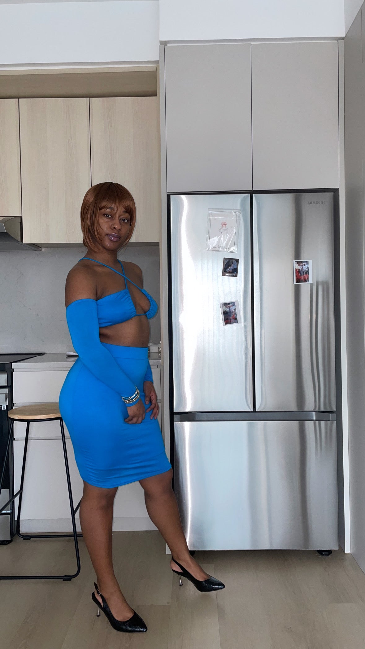 Solid Rayon Spandex Spaghetti Strap Halter Neck Off The Shoulder Top And Skirt 2 Piece Set