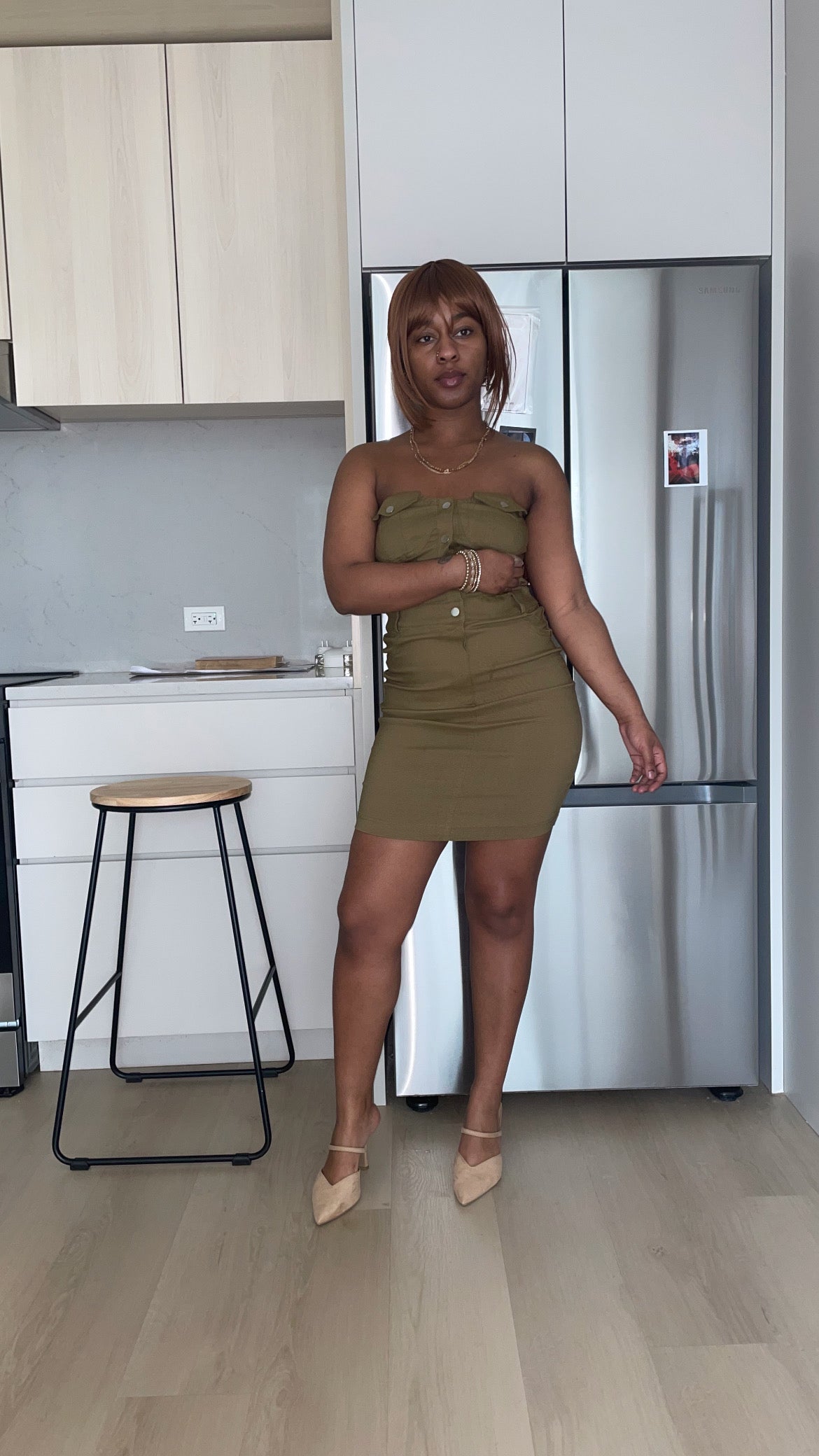 Strapless Button Down Mini Dress
