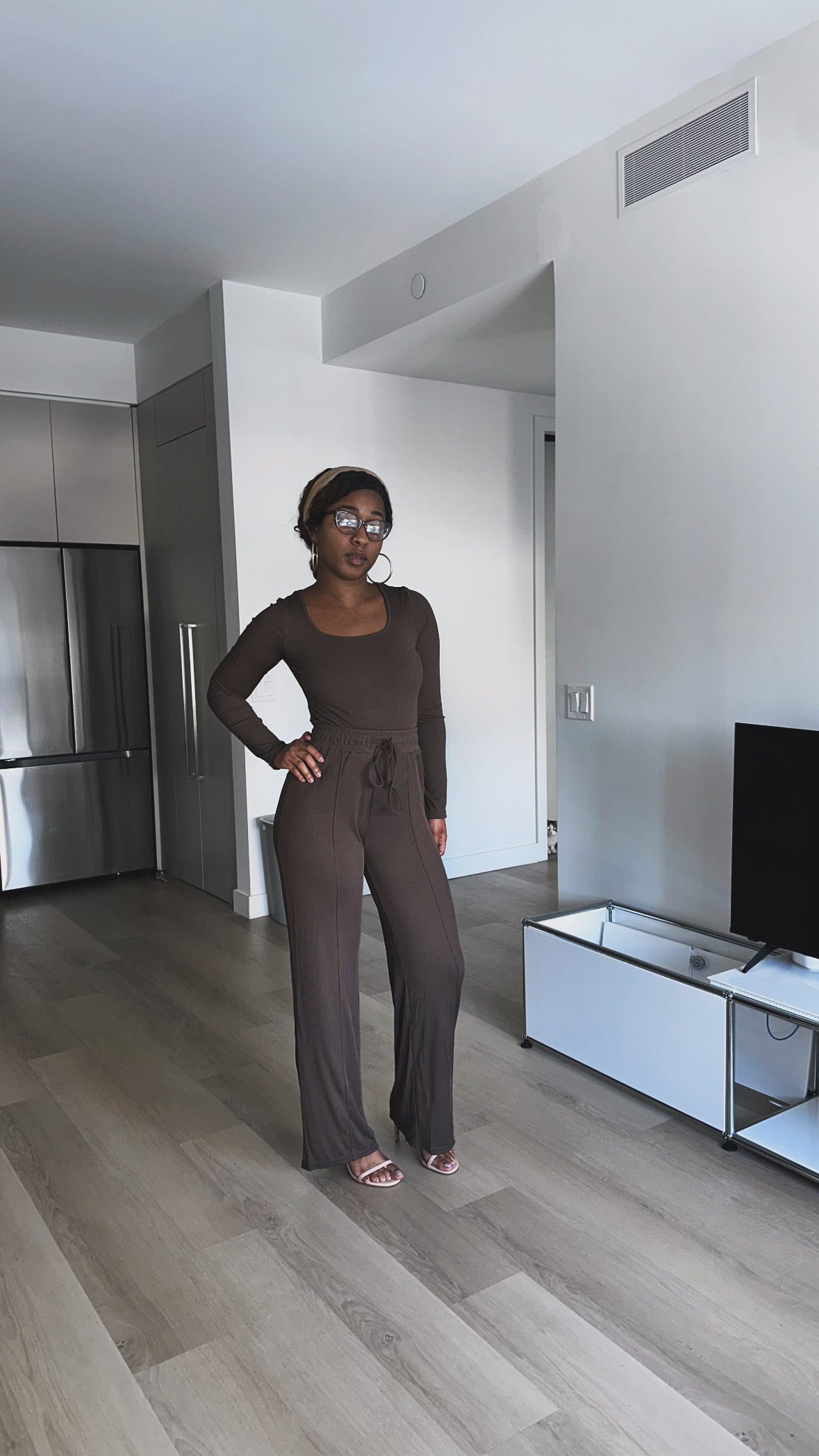 Long Sleeve Ribbed Bodysuit And Pants Set