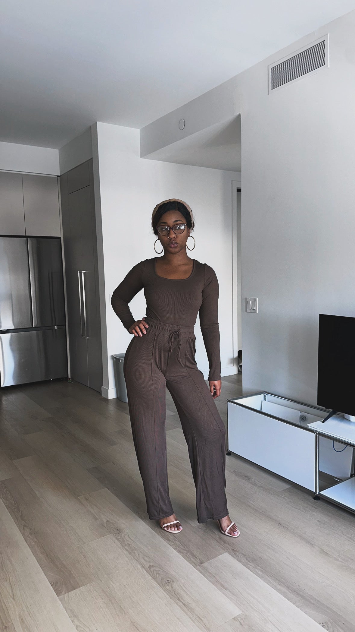 Long Sleeve Ribbed Bodysuit And Pants Set