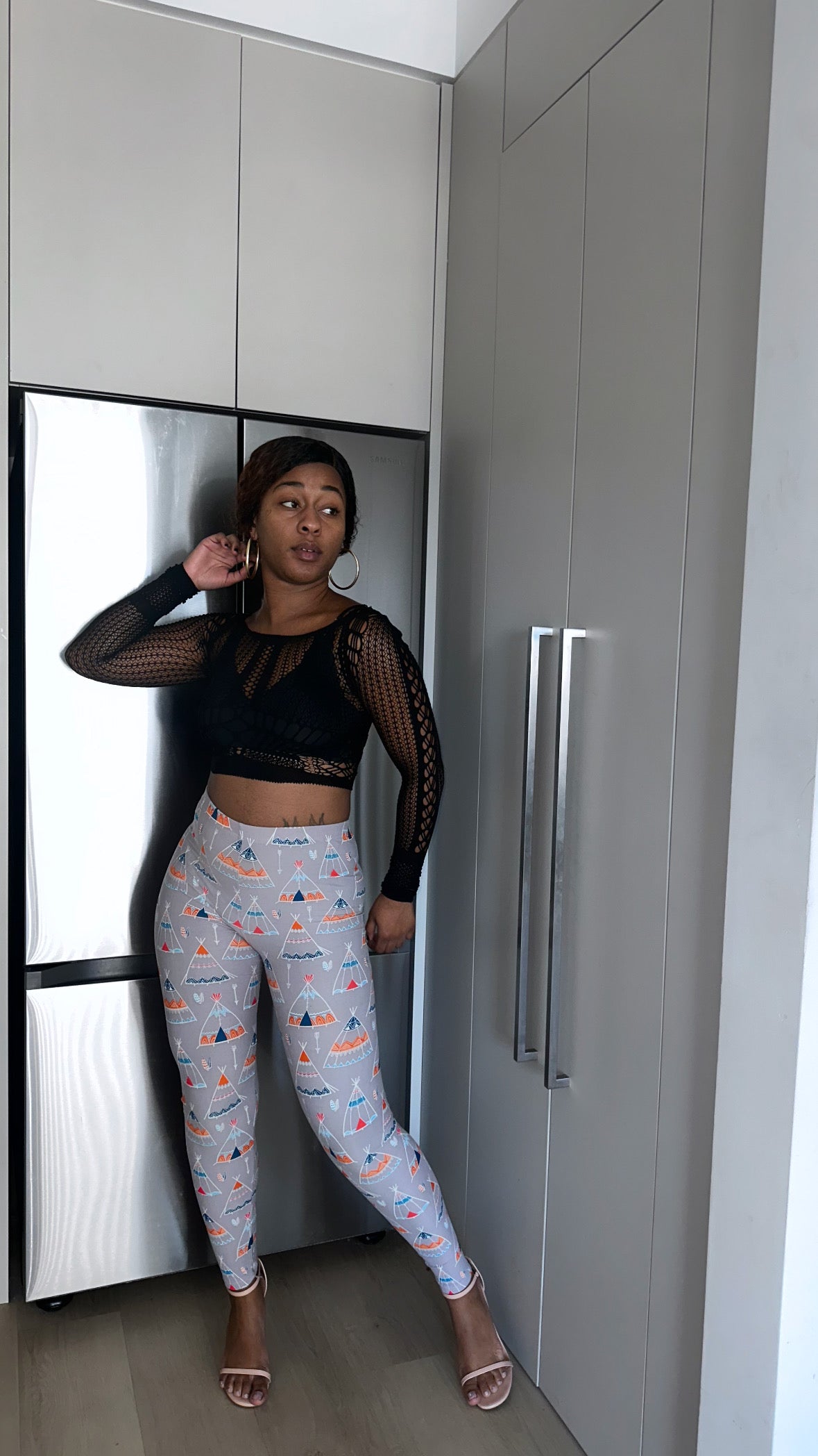 Teepee Print, High Rise, Fitted Leggings, With An Elastic Waistband