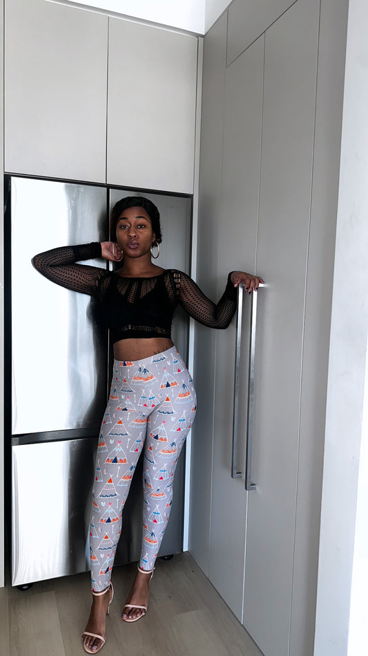 Teepee Print, High Rise, Fitted Leggings, With An Elastic Waistband