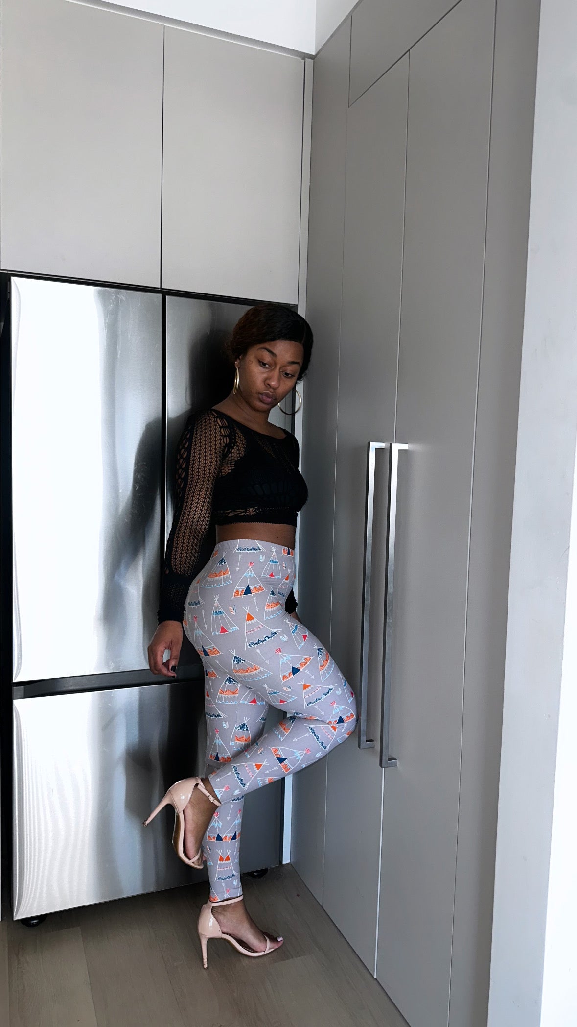 Teepee Print, High Rise, Fitted Leggings, With An Elastic Waistband