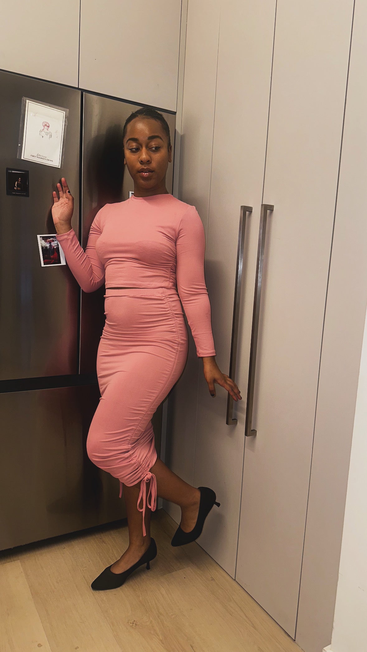 Ruched Side Crop Top & Drawstring Skirt Set