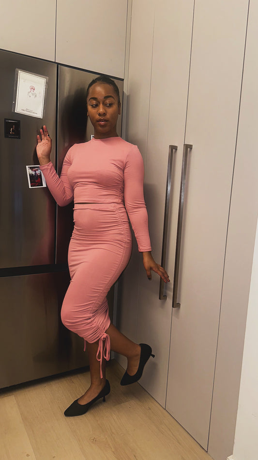 Ruched Side Crop Top & Drawstring Skirt Set