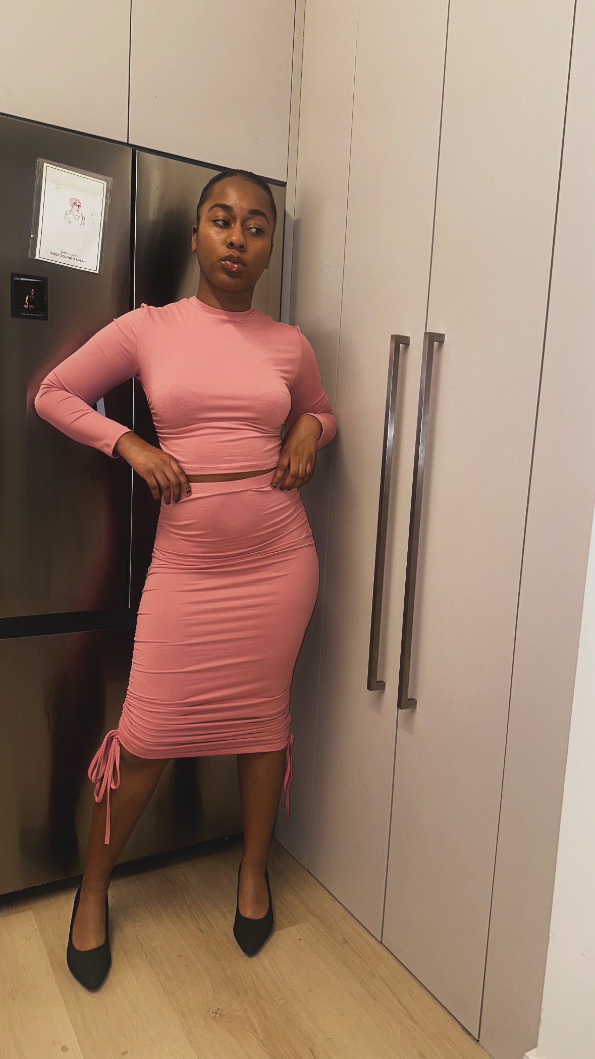 Ruched Side Crop Top & Drawstring Skirt Set