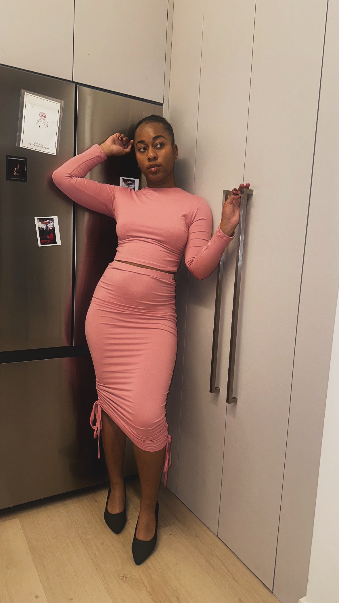 Ruched Side Crop Top & Drawstring Skirt Set