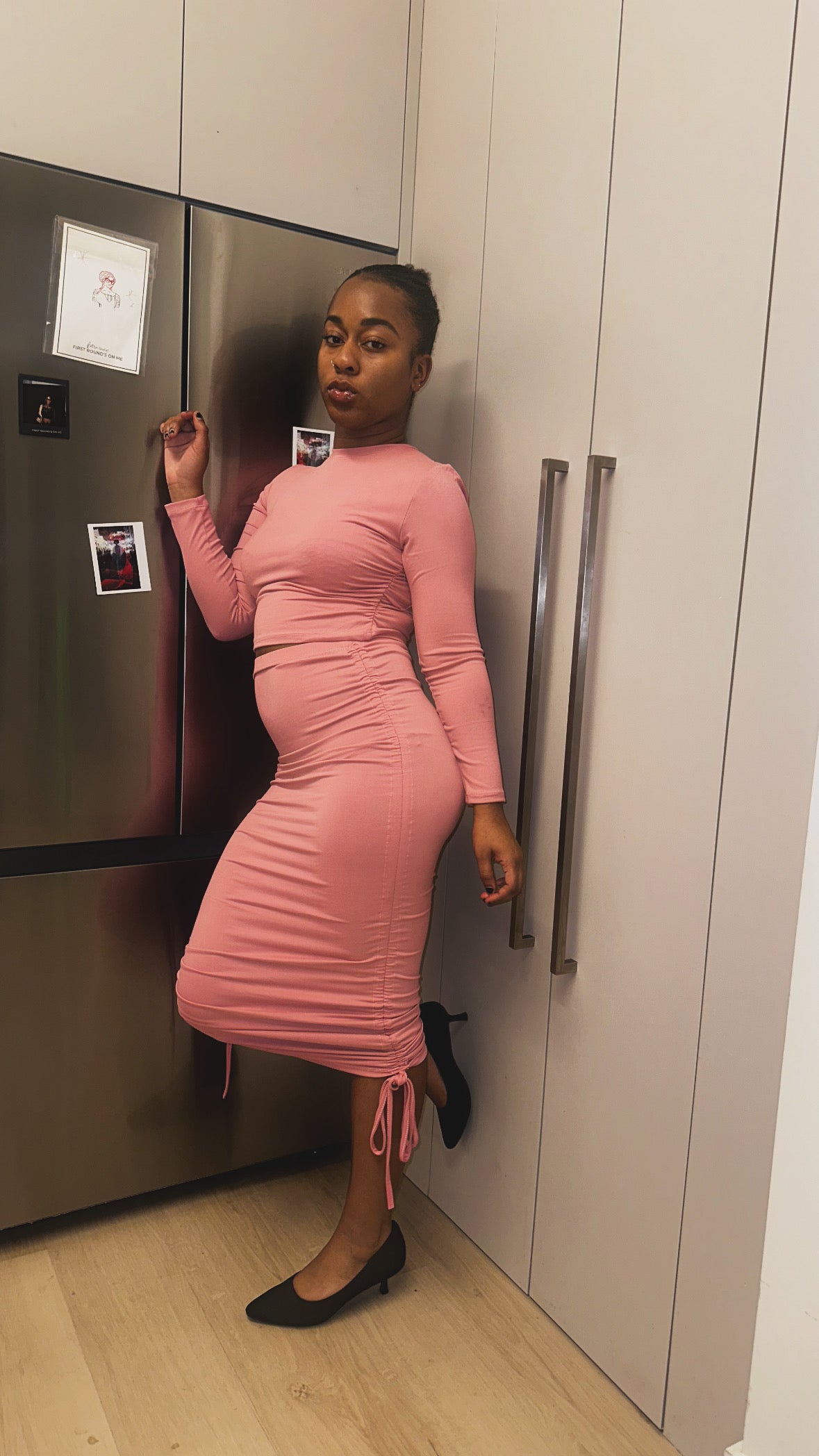 Ruched Side Crop Top & Drawstring Skirt Set