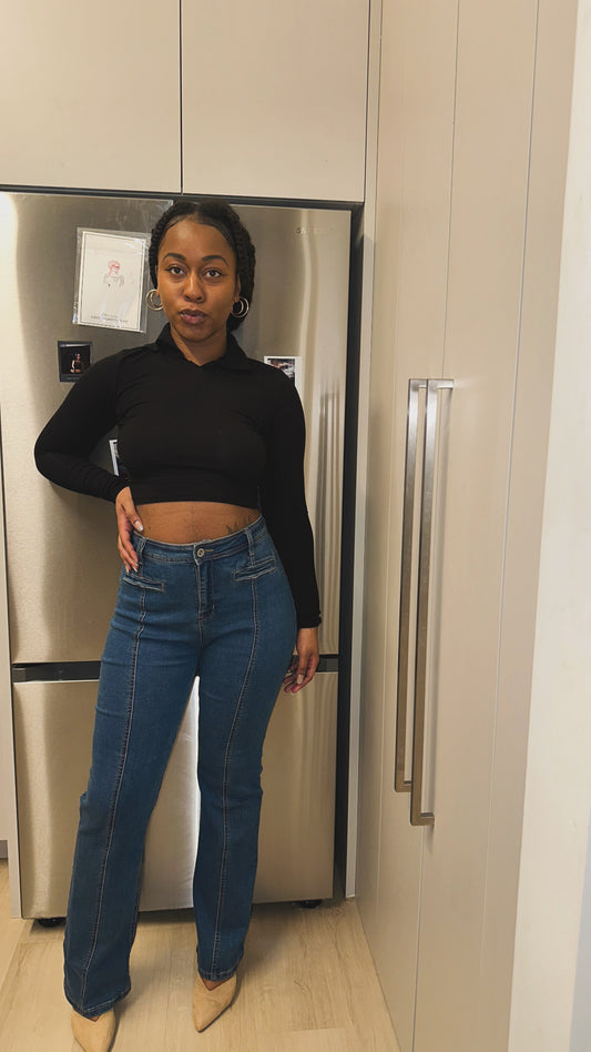 Panel Straight Cut Denim Jeans With Pockets