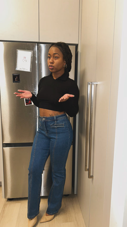 Panel Straight Cut Denim Jeans With Pockets